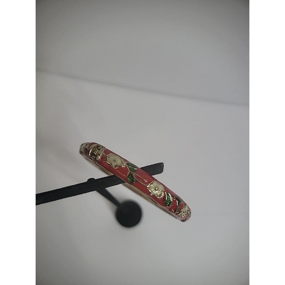 Vintage Cloisonne' Red White Green Bangle Bracelet Jewelry Costume